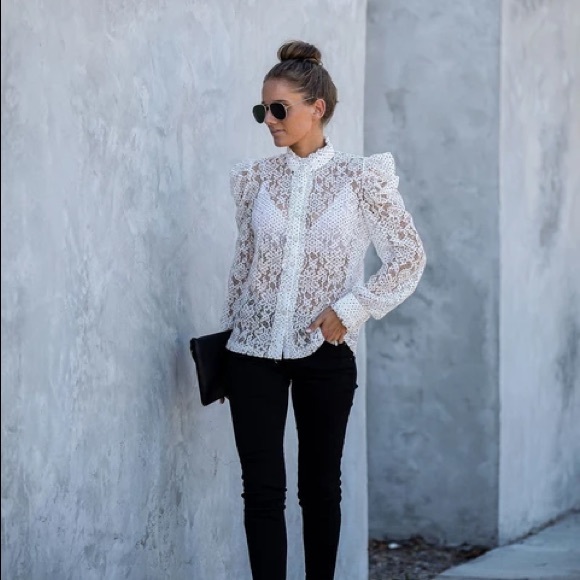 white ruffle lace top
